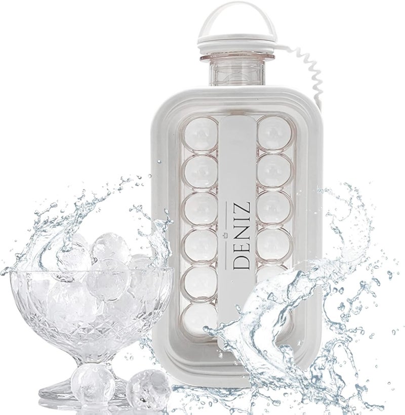 Ice Ball Maker, Ice Maker and Water Bottle 2-in-1, 17 Grids Portable Sphere Molds with Lid for Whiskey, Cocktail, Coffee, Juice, Water - Ideal for Hockey, Parties, Beverages (Grey) - by Deniz